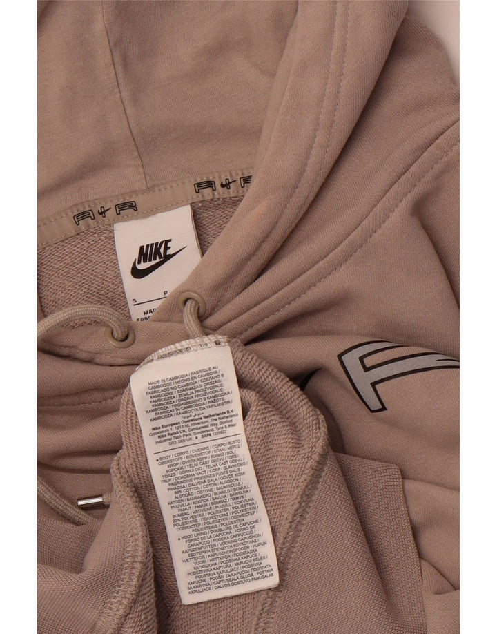 NIKE Mens Loose Fit Graphic Hoodie Jumper Small Brown Colourblock Cotton