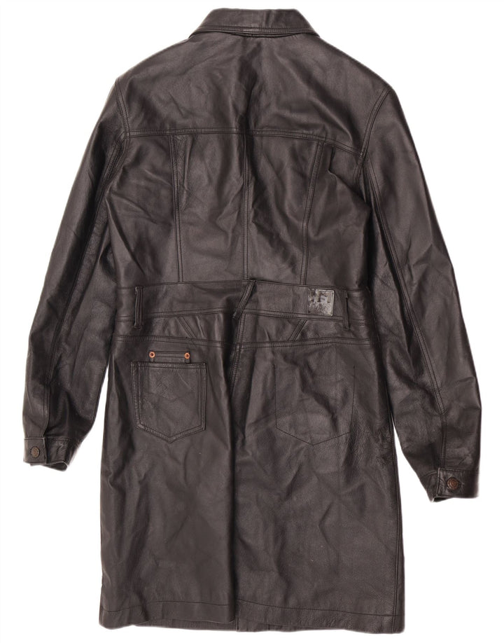 Phard Womens Leather Trench Coat UK 14 Large Black