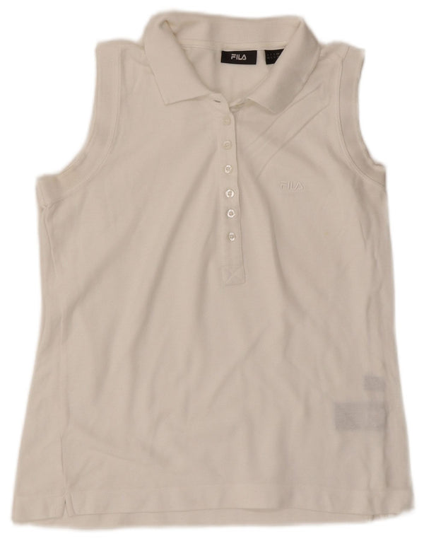 Fila Womens Sleeveless Polo Shirt UK 14 Medium White Cotton