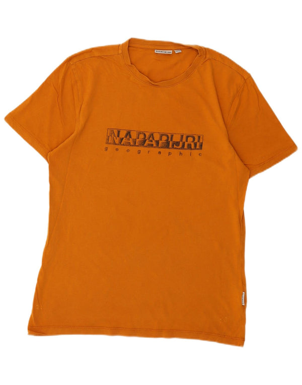 Napapijri Mens Graphic T-Shirt Top Small Orange Cotton