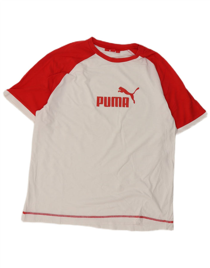 PUMA Mens Graphic T-Shirt Top XL White Colourblock Cotton