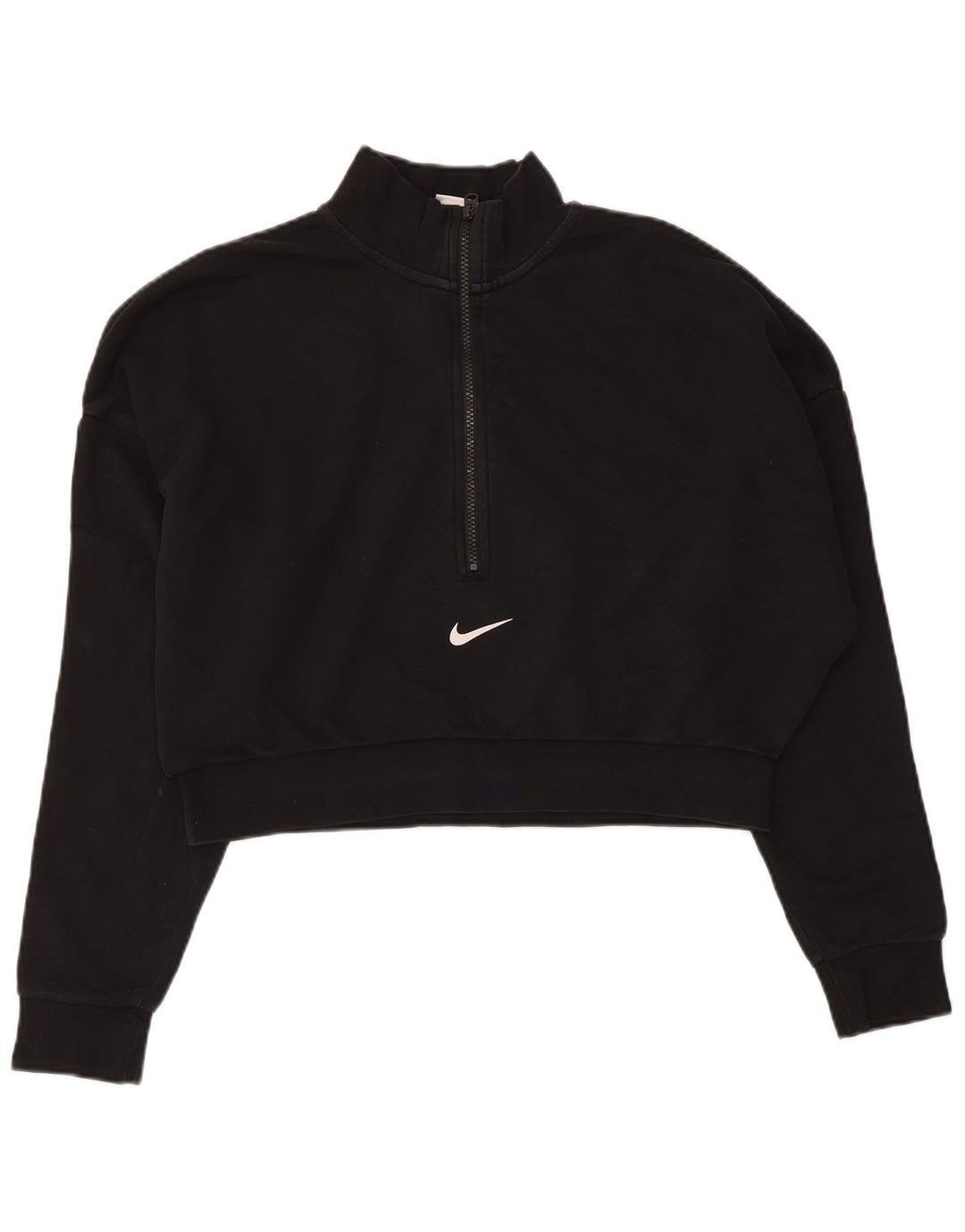 Nike Womens Crop Oversized Zip Neck Sweatshirt Jumper UK 16 Large Black