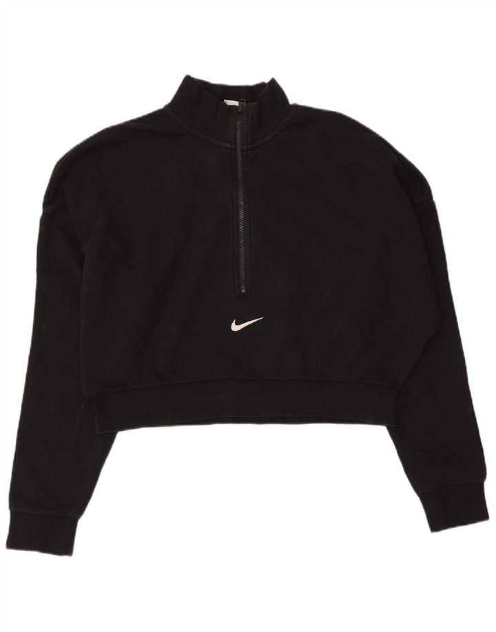 Nike Womens Crop Oversized Zip Neck Sweatshirt Jumper UK 16 Large Black