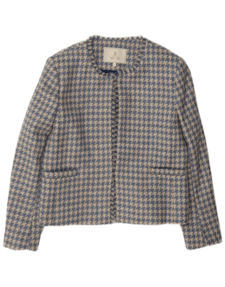 HOUSE OF BRUAR Womens Blazer Jacket UK 12 Medium Blue Houndstooth Wool