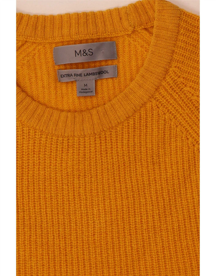 Marks & Spencer Mens Crew Neck Jumper Sweater Medium Yellow Lambswool