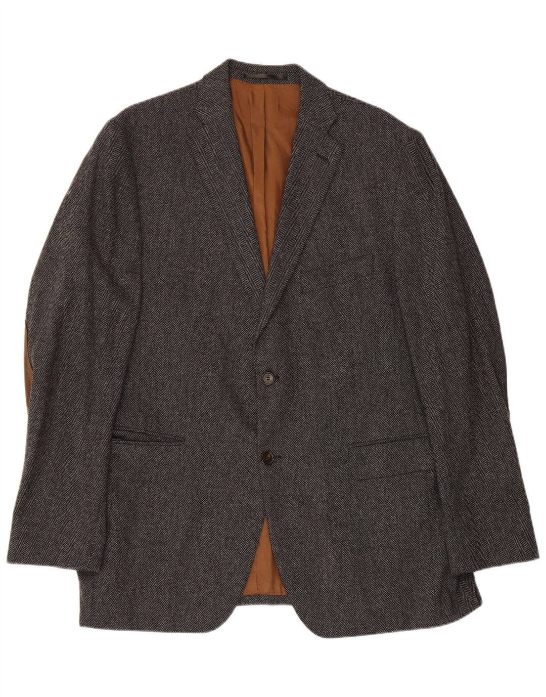 Vintage Mens 2 Button Blazer Jacket IT 56 3XL Grey Herringbone Wool