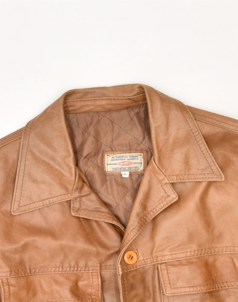 SCOUT Mens Leather Jacket UK 44 2XL Brown Leather | Vintage Scout | Thrift | Second-Hand Scout | Used Clothing | Messina Hembry 