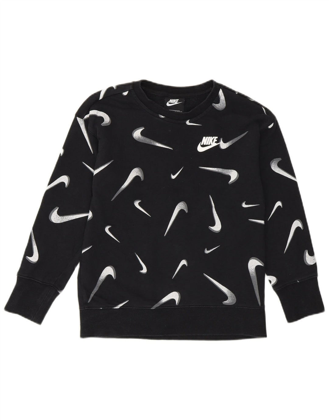 NIKE Girls Graphic Standard Fit Sweatshirt Jumper 8-9 Years Small Black