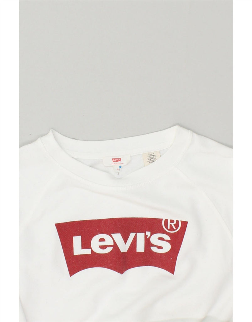 LEVI'S Womens Loose Fit Graphic Sweatshirt Jumper UK 10 Small White Cotton | Vintage Levi's | Thrift | Second-Hand Levi's | Used Clothing | Messina Hembry 