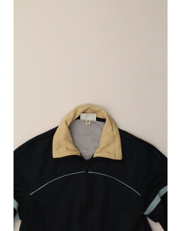 ASICS Womens Tracksuit Top Jacket UK 10 Small Navy Blue Colourblock Nylon Vintage Asics and Second-Hand Asics from Messina Hembry 