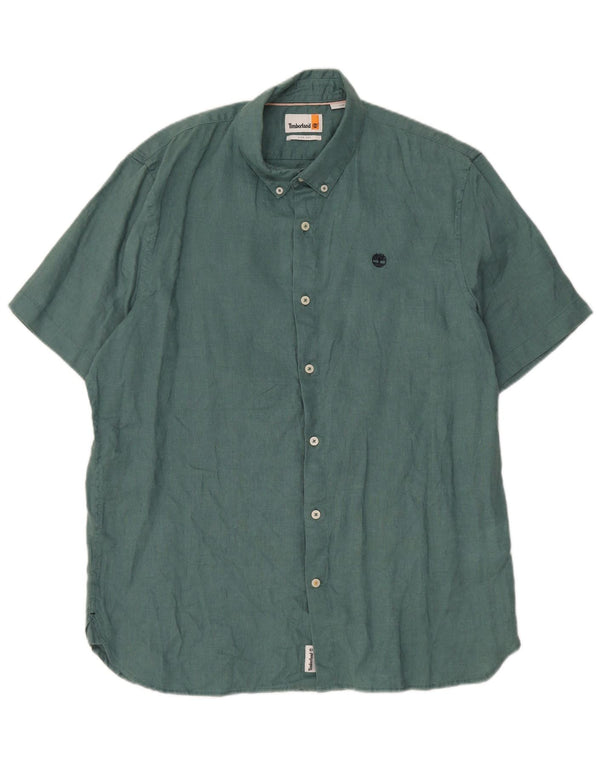 Timberland Mens Short Sleeve Slim Fit Shirt Large Green Linen