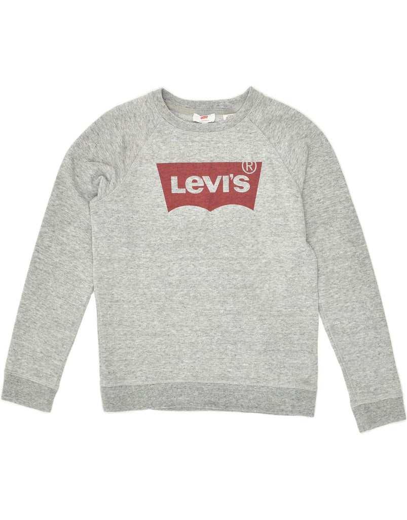 LEVI'S Womens Graphic Sweatshirt Jumper UK 10 Small Grey Flecked Cotton | Vintage Levi's | Thrift | Second-Hand Levi's | Used Clothing | Messina Hembry 