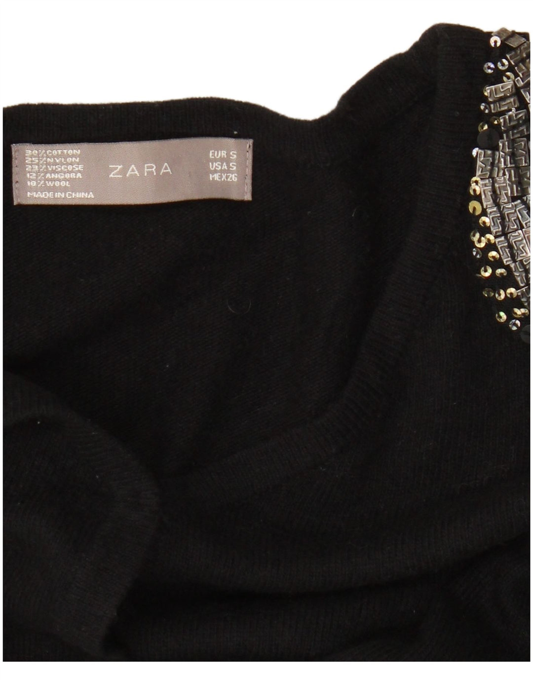 Zara Womens Cardigan Sweater UK 8 Small Black Cotton
