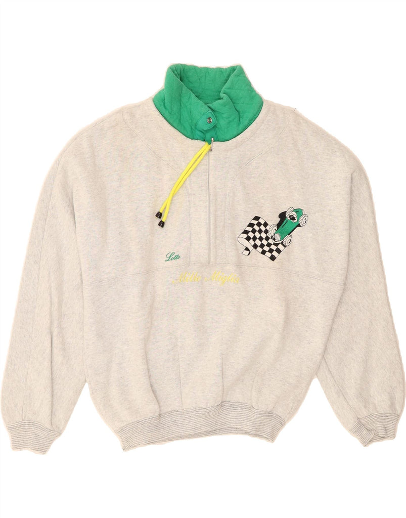 LOTTO Mens Graphic Zip Neck Sweatshirt Jumper IT 46 Small Grey Colourblock Vintage Lotto and Second-Hand Lotto from Messina Hembry 