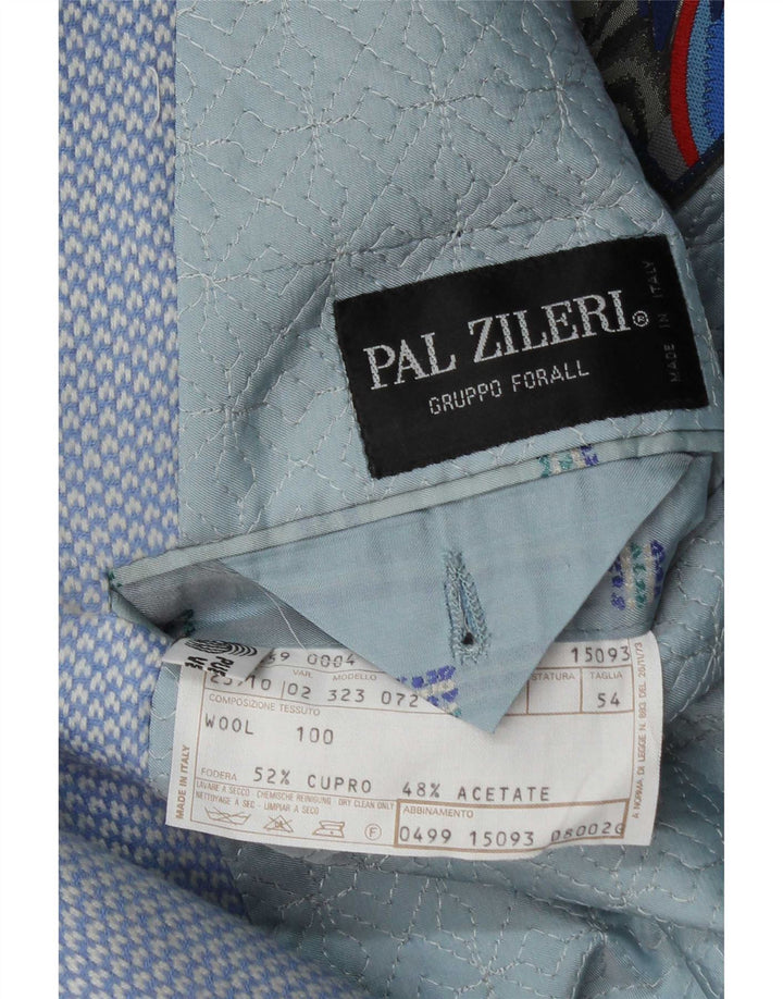 Pal Zileri Mens 2 Button Blazer Jacket IT 54 2XL Blue Geometric Wool