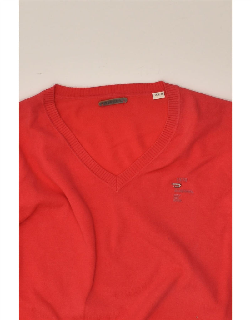 DIESEL Womens V-Neck Jumper Sweater UK 14 Medium Red Cotton | Vintage Diesel | Thrift | Second-Hand Diesel | Used Clothing | Messina Hembry 