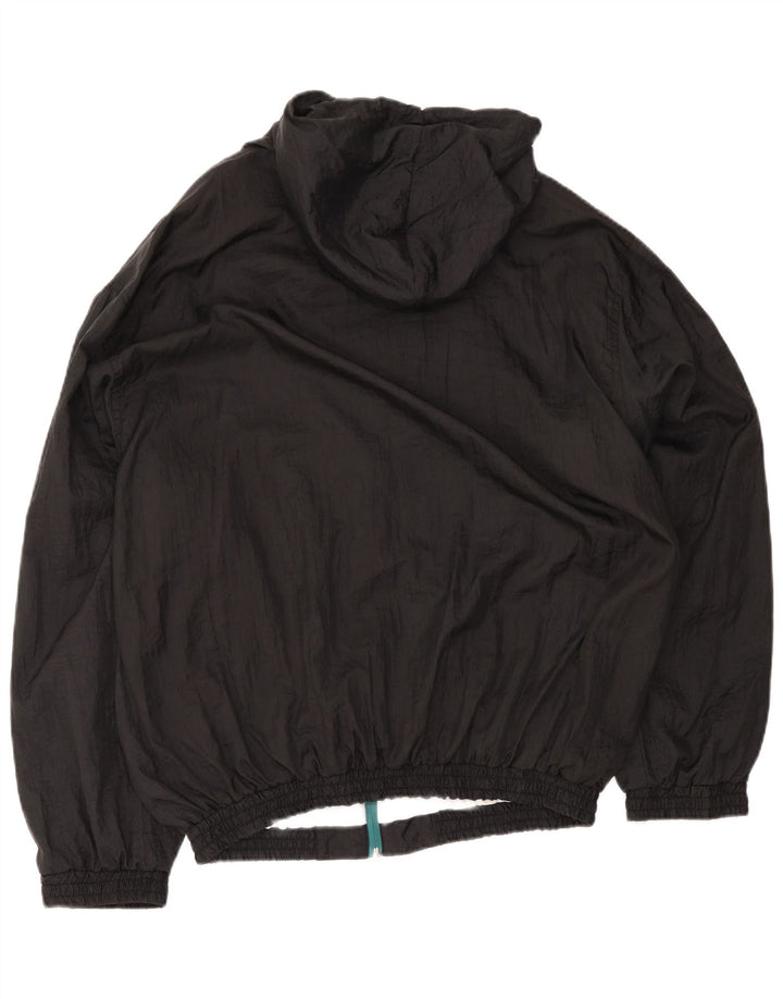 Vintage Mens Hooded Tracksuit Top Jacket XL Black Colourblock Polyamide