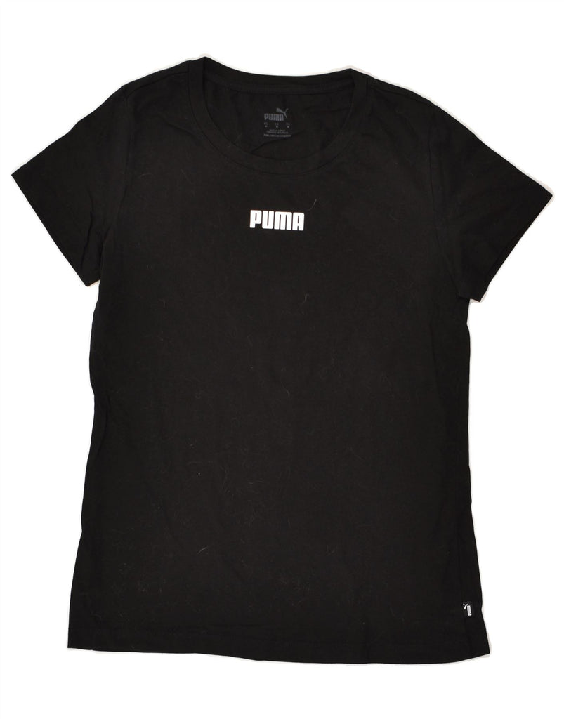 PUMA Womens T-Shirt Top UK 12 Medium Black Cotton | Vintage Puma | Thrift | Second-Hand Puma | Used Clothing | Messina Hembry 