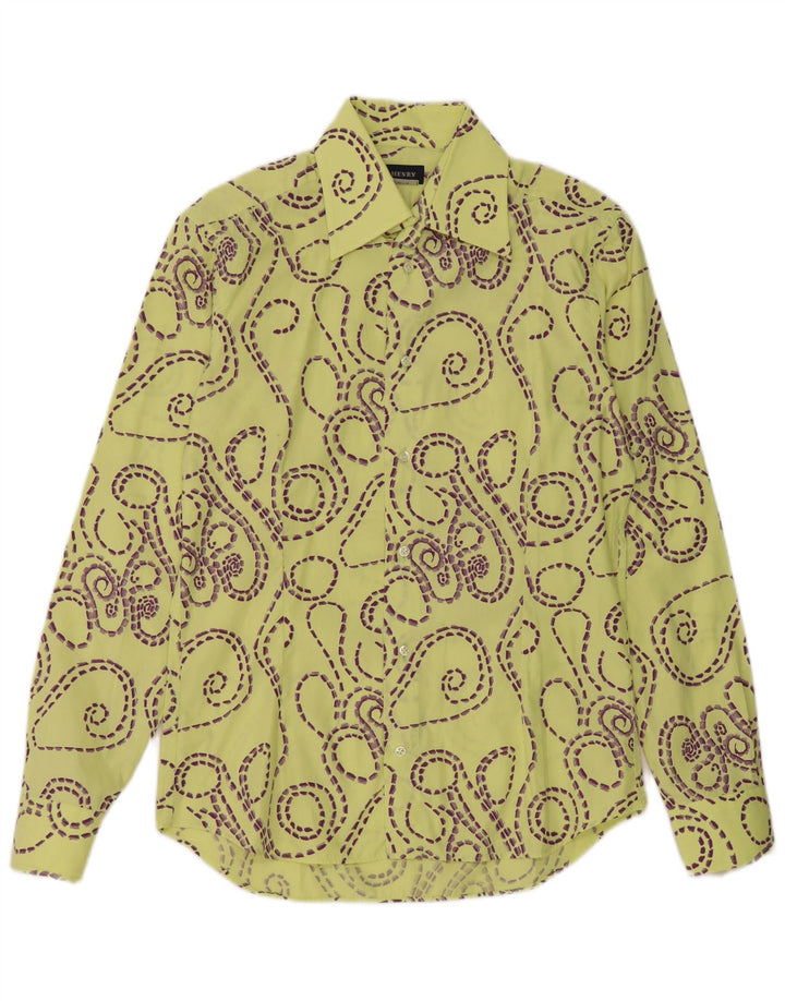 Vintage Mens Abstract Pattern Slim Fit Shirt Size 39 15 1/2 Medium Yellow