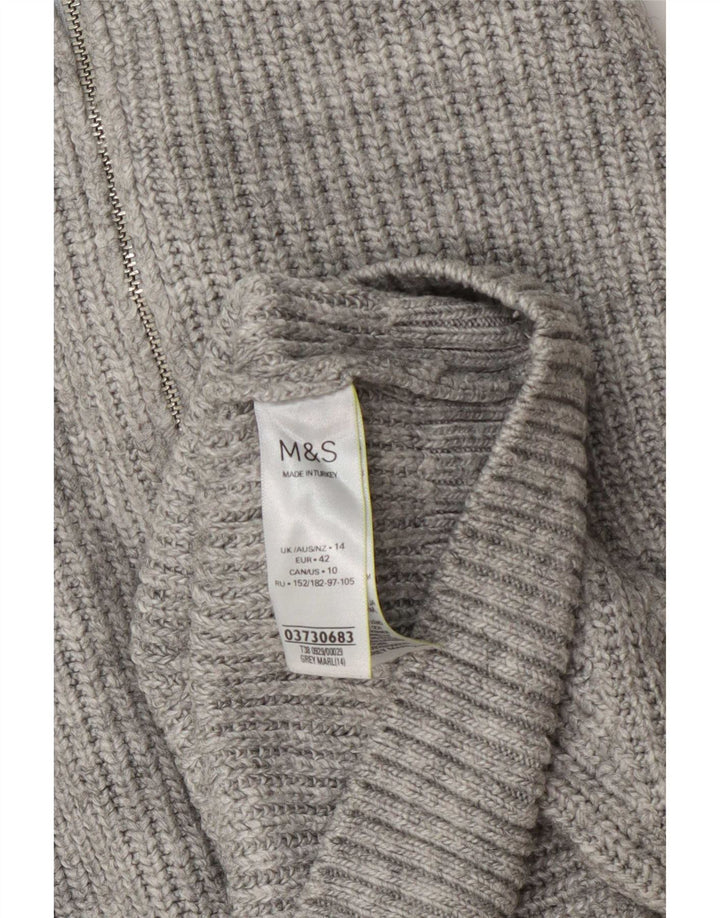 Marks & Spencer Womens Zip Neck Jumper Sweater UK 14 Large Grey Flecked