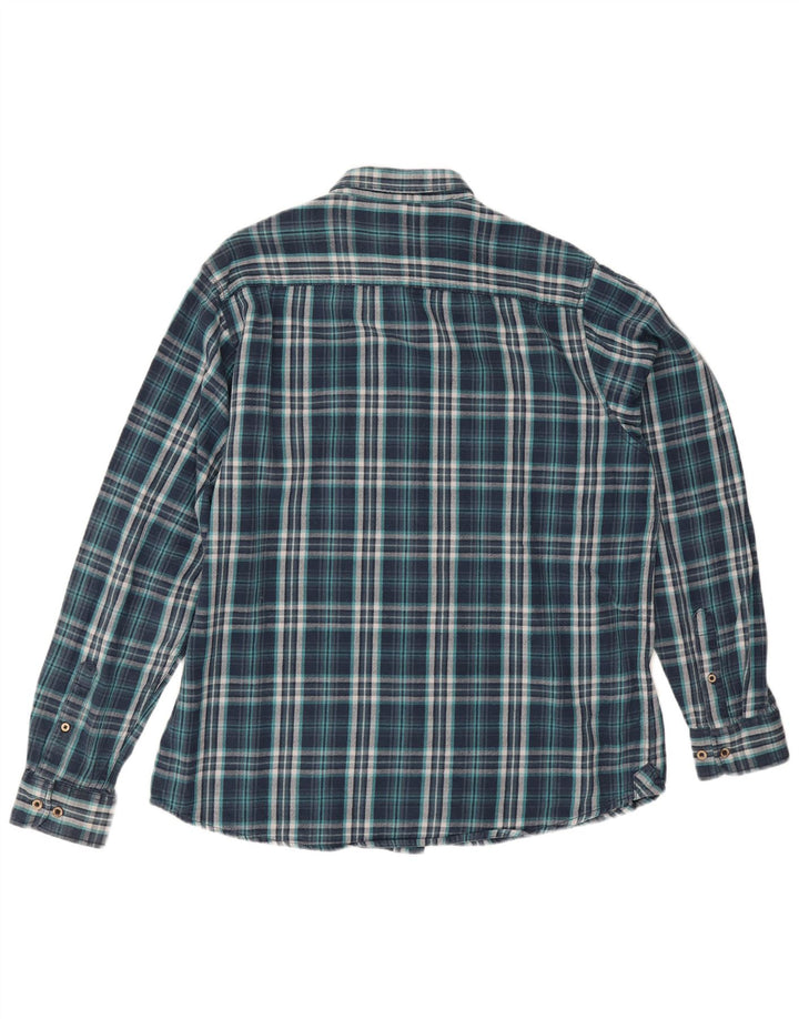 James Pringle Mens Flannel Shirt Large Navy Blue Check Cotton