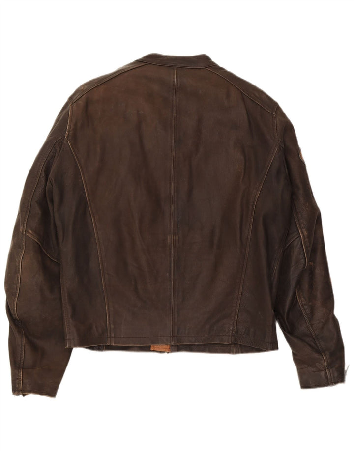 Redskins Mens Motorstyle Leather Biker Jacket UK 40 Large Brown Colourblock