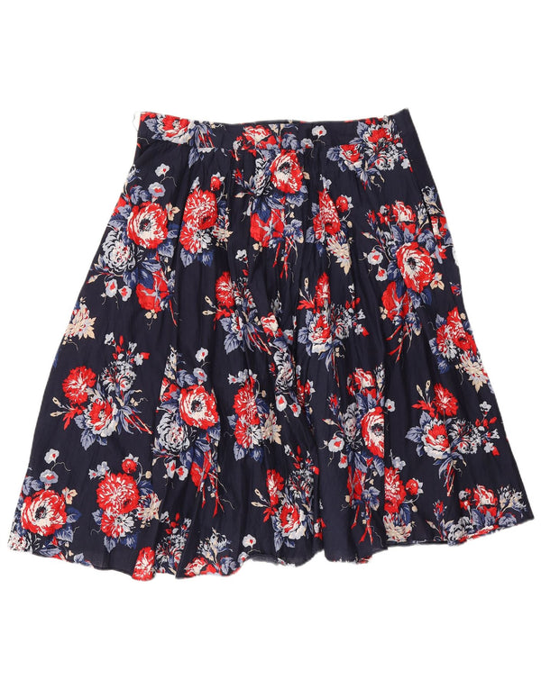 Laura Ashley Womens Pleated Skirt UK 14 Large W32 Navy Blue Floral Cotton