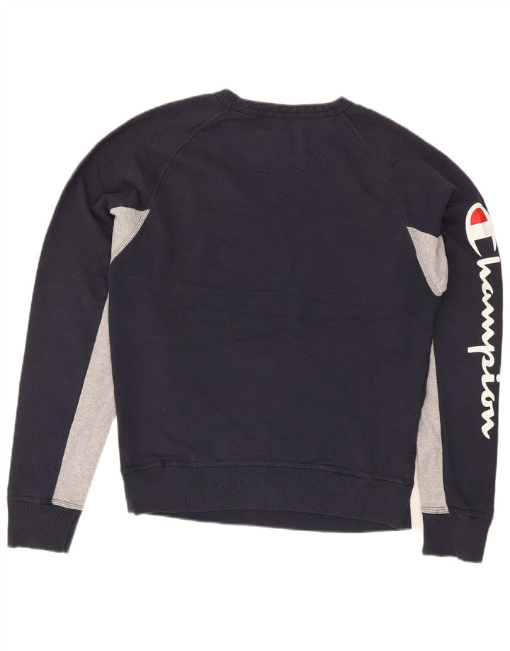 Champion Mens Sweatshirt Jumper Large Navy Blue Colourblock Polyester