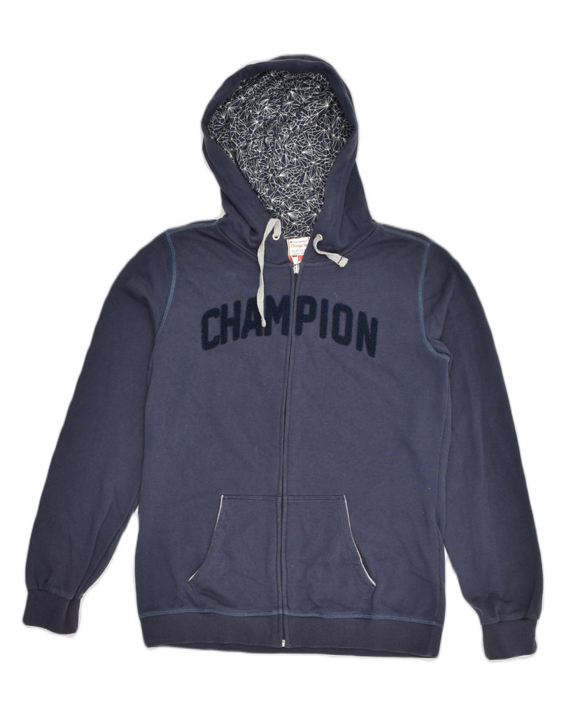 CHAMPION Womens Heritage Fit Graphic Zip Hoodie Sweater UK 14 Large Blue | Vintage Champion | Thrift | Second-Hand Champion | Used Clothing | Messina Hembry 