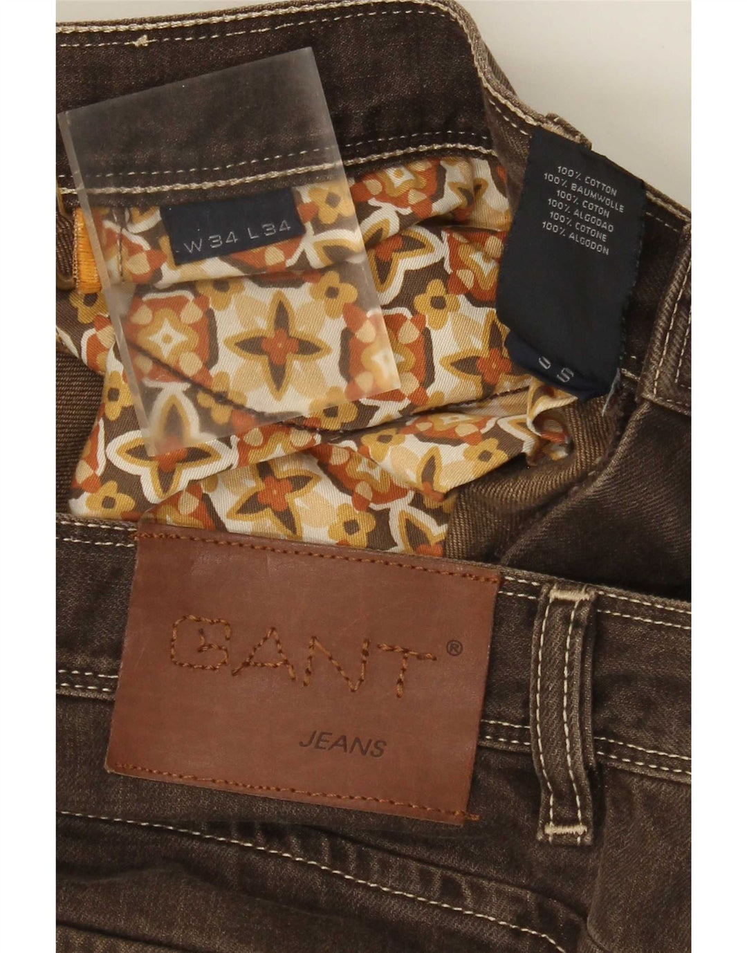 Gant Mens Straight Jeans W34 L34 Brown Cotton