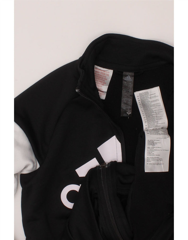 ADIDAS Boys Graphic Tracksuit Top Jacket 4-5 Years Black Colourblock