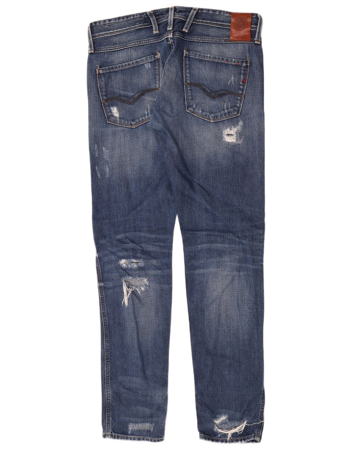 Replay Mens Anbass Distressed Slim Jeans W34 L33 Blue
