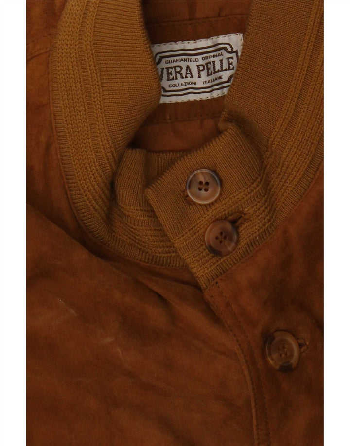Vintage Mens Suede Bomber Jacket UK 40 Large Brown Leather