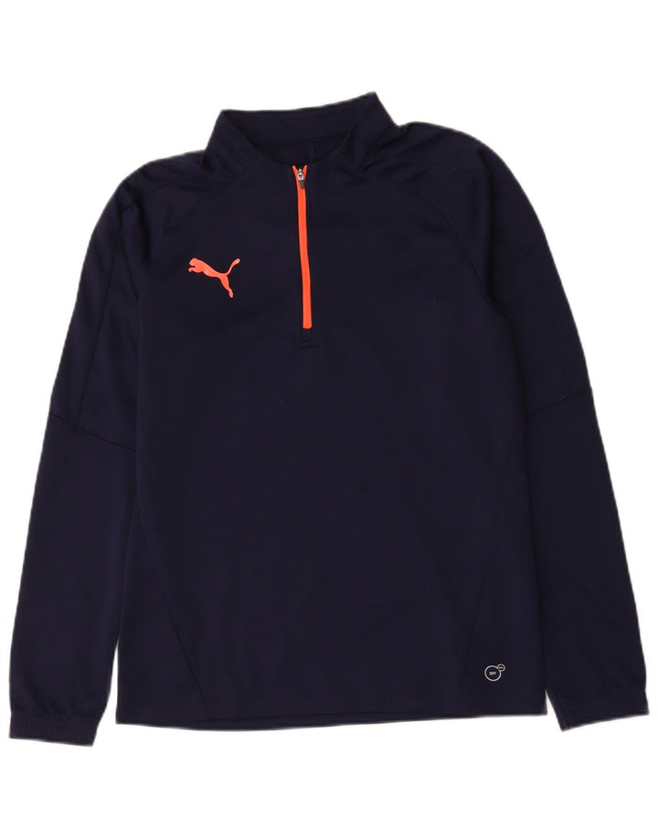 Puma Mens Zip Neck Pullover Tracksuit Top Small Navy Blue Polyester
