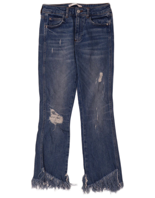 Zara Womens Trafaluc Distressed Bootcut Jeans EU 36 XS W26 L27 Blue Cotton