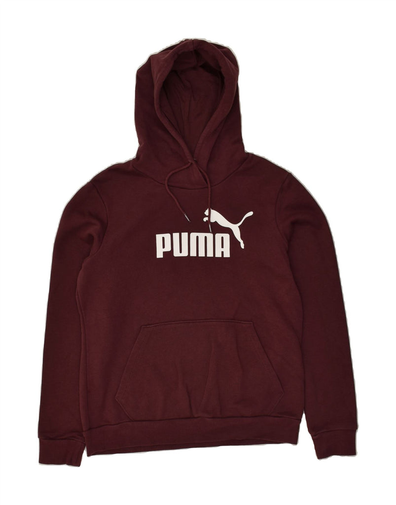 PUMA Womens Graphic Hoodie Jumper UK 14 Large  Burgundy Cotton | Vintage Puma | Thrift | Second-Hand Puma | Used Clothing | Messina Hembry 