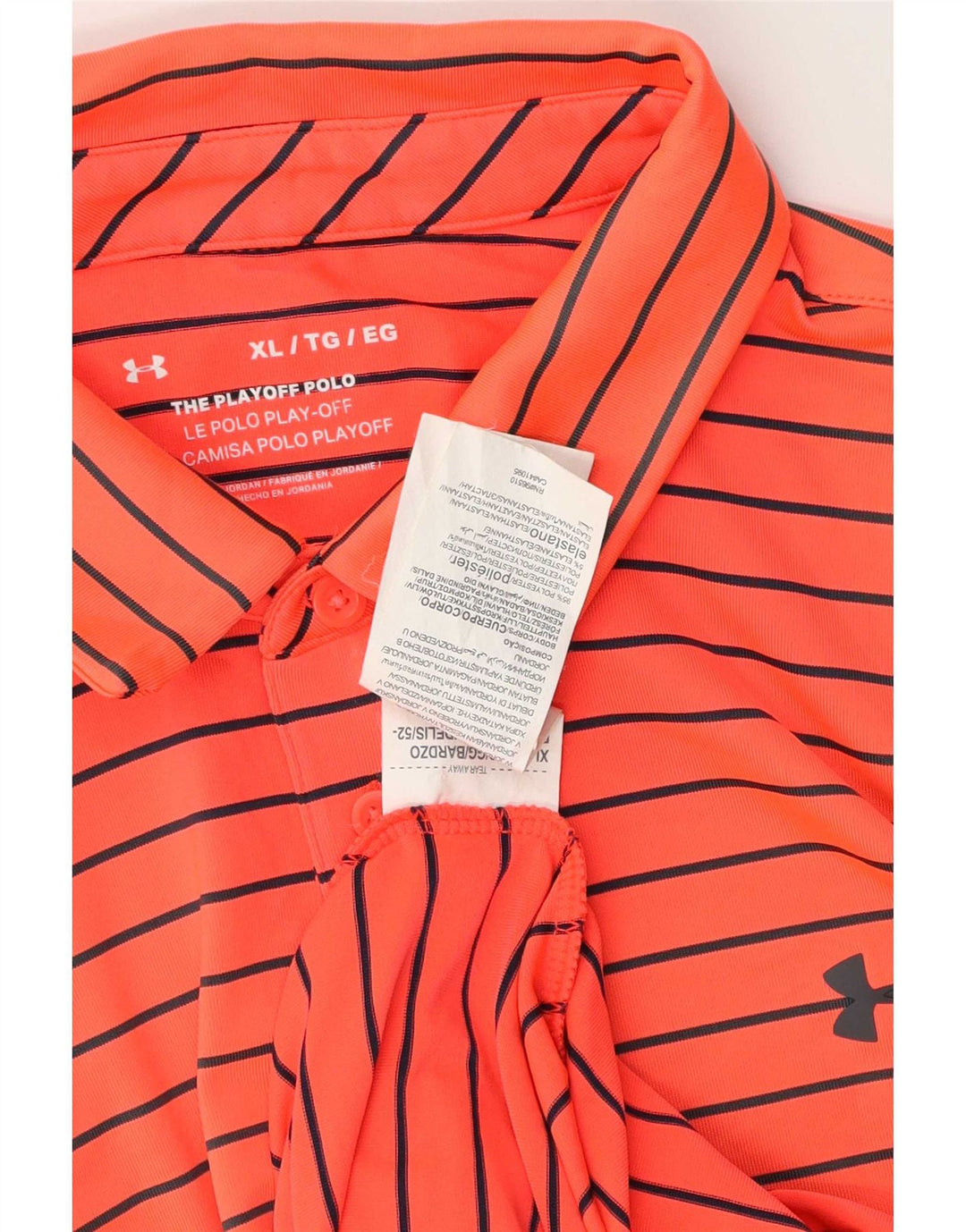 Under Armour Mens Polo Shirt XL Orange Striped Polyester