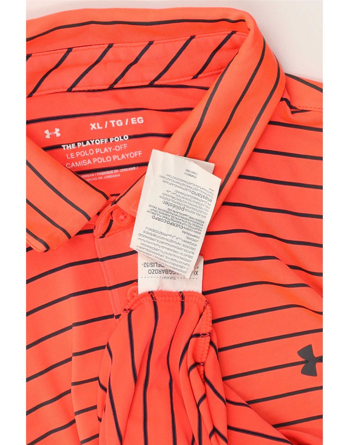 Under Armour Mens Polo Shirt XL Orange Striped Polyester