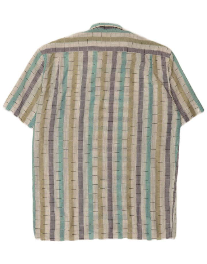Vintage Mens Short Sleeve Shirt Medium Multicoloured Striped Cotton