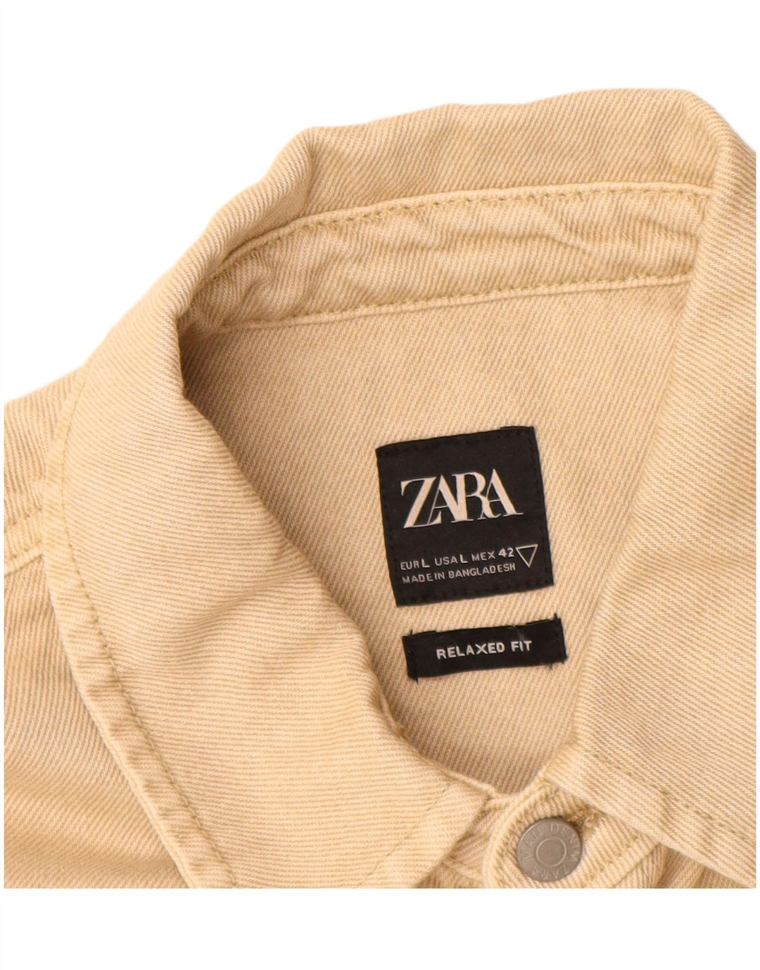 ZARA Mens Relaxed Fit Flannel Shirt Large Beige Cotton