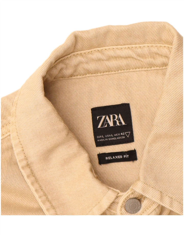 ZARA Mens Relaxed Fit Flannel Shirt Large Beige Cotton