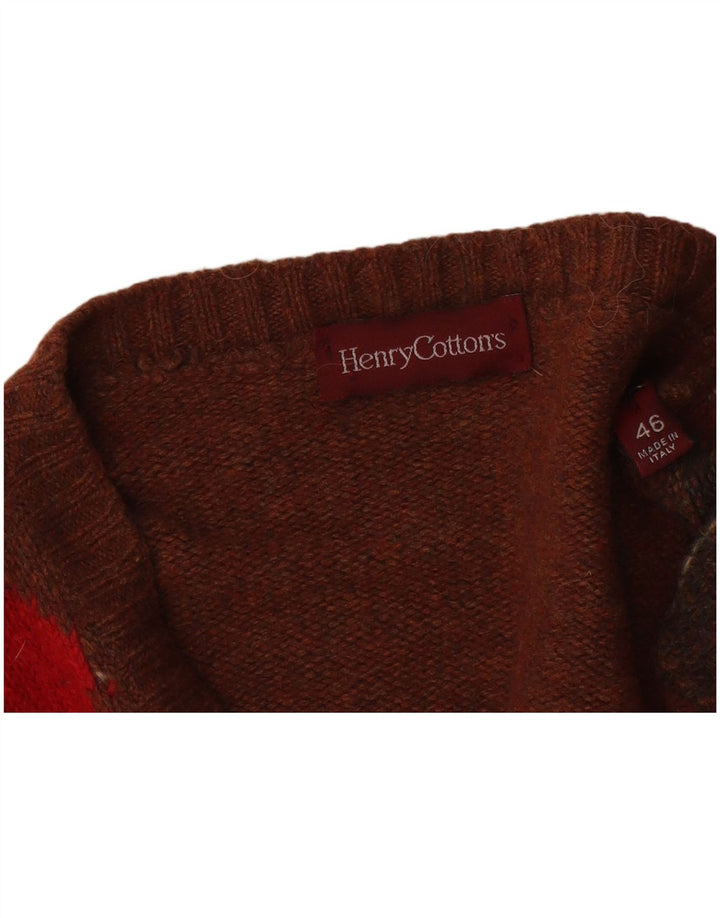 Henry Cottons Womens Cardigan Sweater IT 46 Large Brown Argyle/Diamond