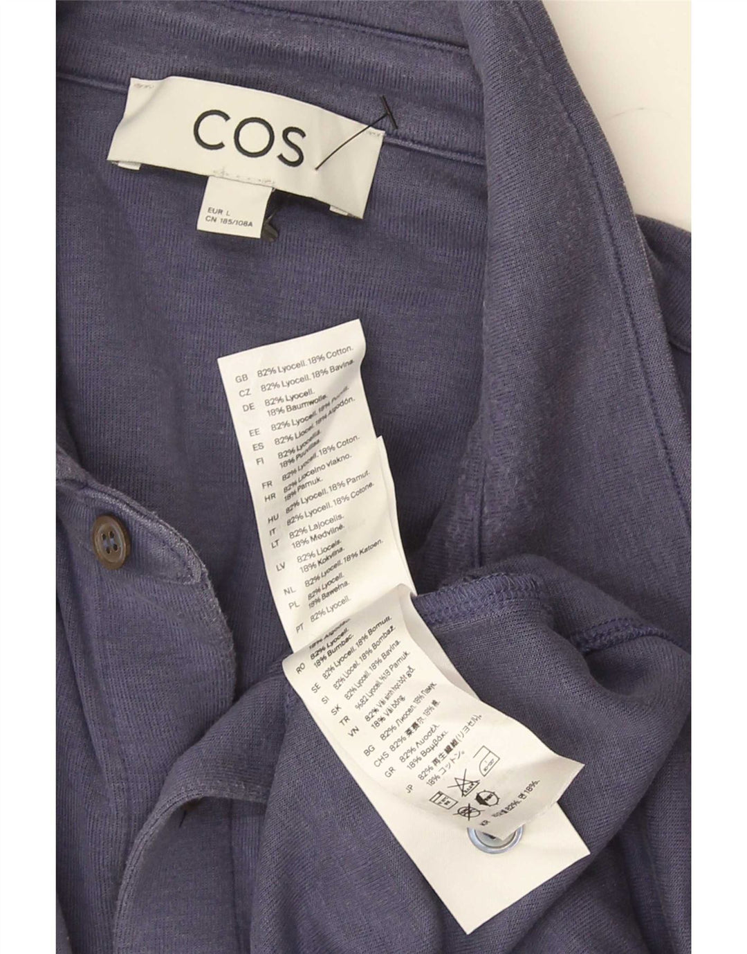 Cos Mens Short Sleeve Shirt Large Navy Blue Lyocell