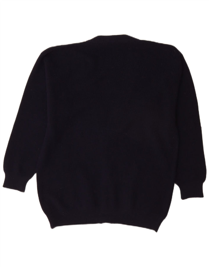 Vintage Mens Cardigan Sweater Large Navy Blue New Wool