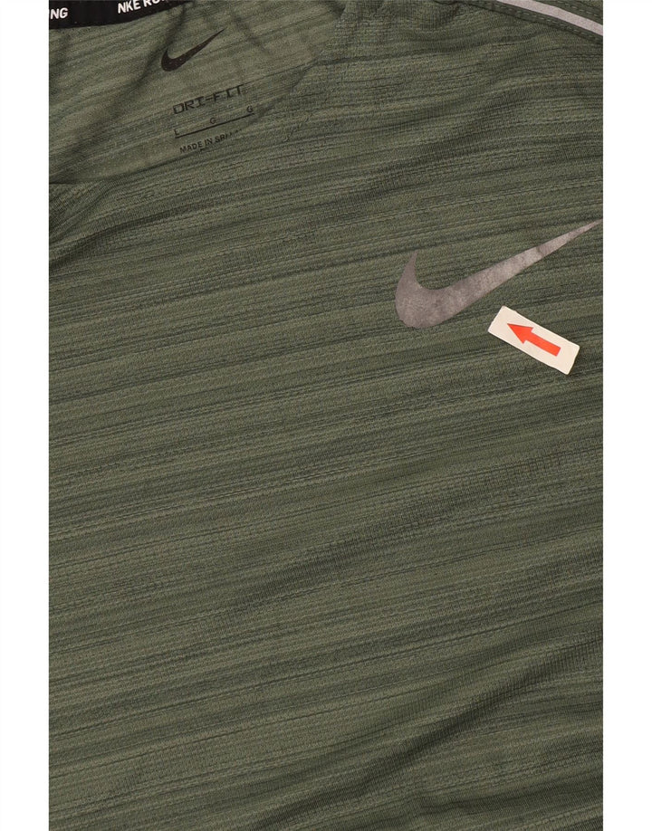 Nike Mens Dri Fit T-Shirt Top Large Green Pinstripe Polyester