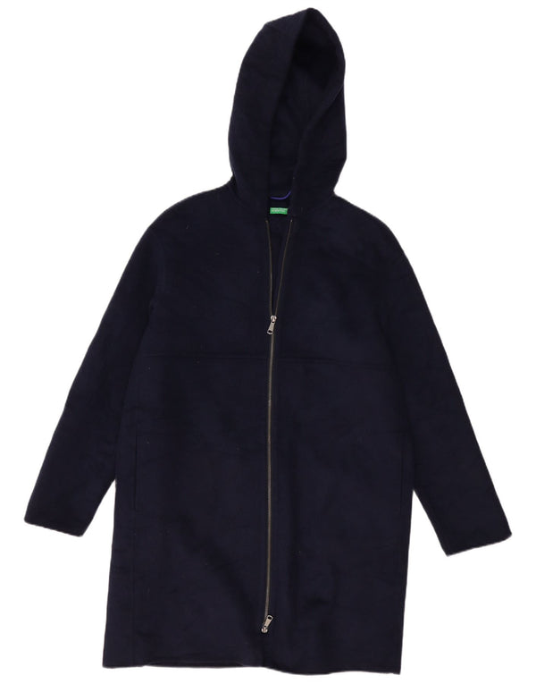 BENETTON Womens Oversized Overcoat UK 10 Small Navy Blue Wool