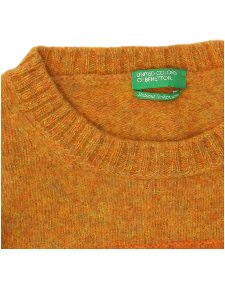Benetton Womens Crew Neck Jumper Sweater UK 14 Medium Yellow Striped