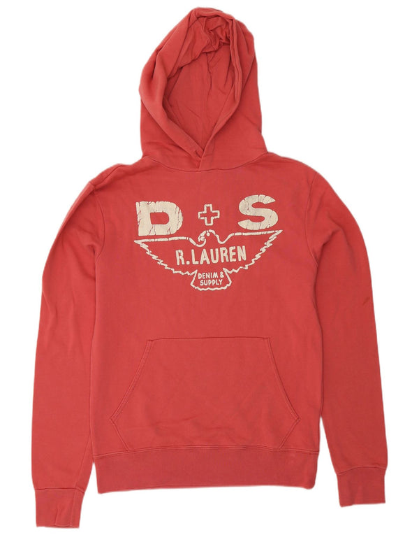 RALPH LAUREN Womens Graphic Hoodie Jumper UK 6 XS Red Cotton