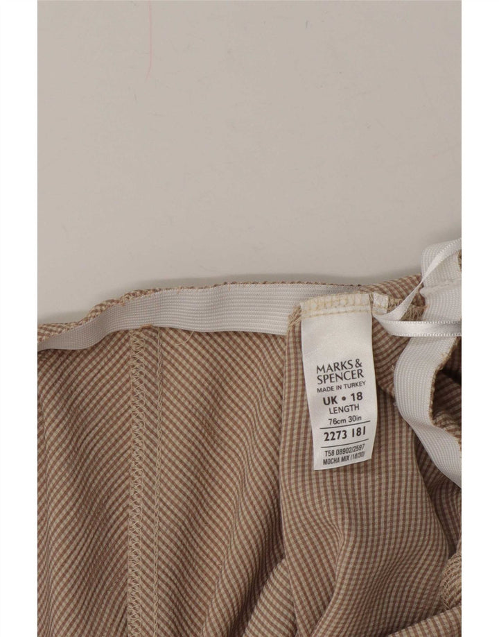 Marks & Spencer Womens Flared Skirt UK 18 XL W38 Beige Gingham Viscose