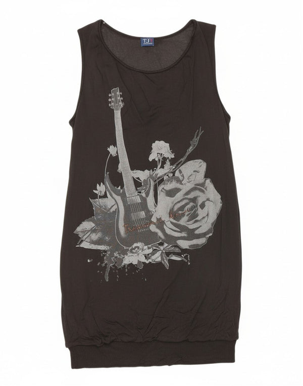 Trussardi Jeans Womens Graphic Sleeveless Bubble Dress UK 14 Large Black